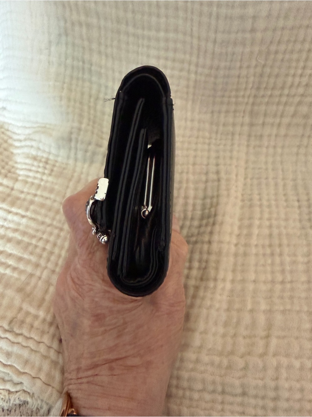 Brighton Black Croc-Embossed Leather Wallet/ Silver trim & kiss lock coin pouch. - Picture 10 of 11